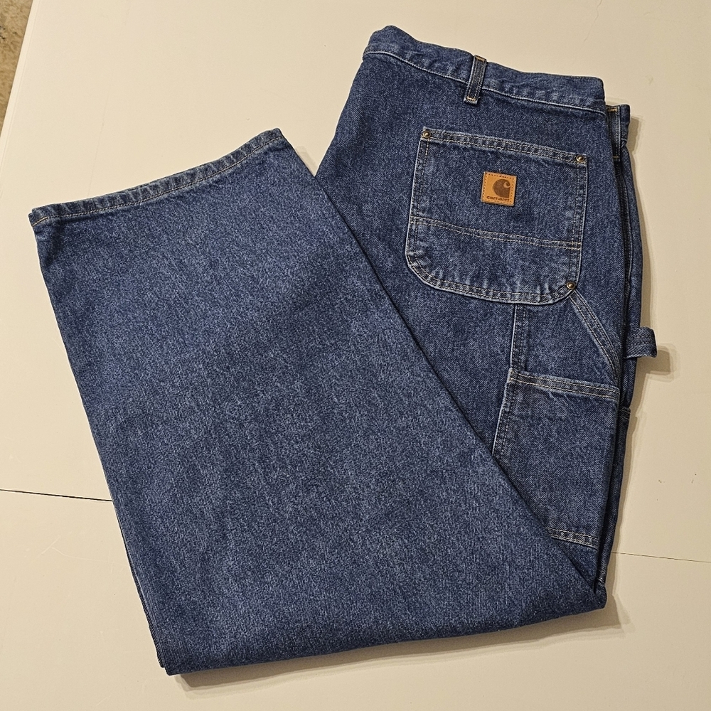 Carhartt Loose Fit Double Front Logger Dungaree Blue Denim Jeans Men's 44x30
